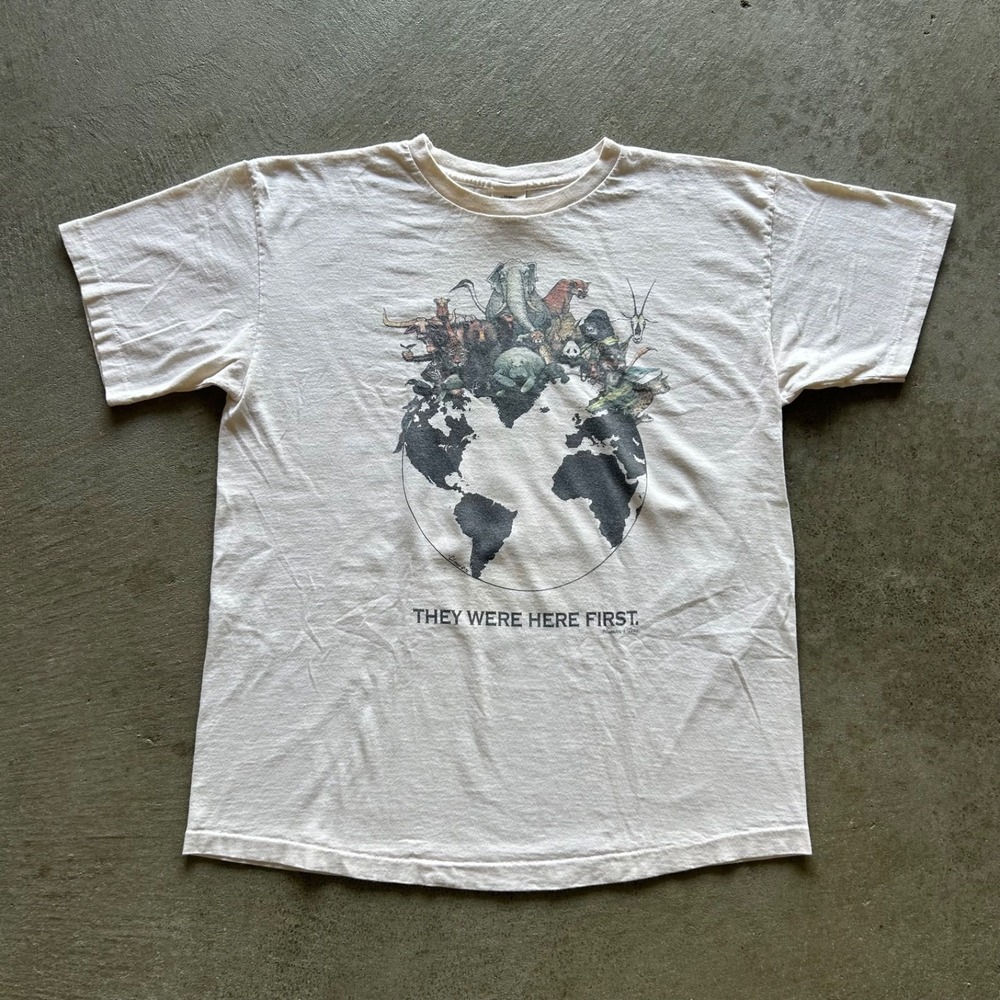 Vintage 90s They Were Here First Shirt Size XL White Animal Nature Earth 1992
